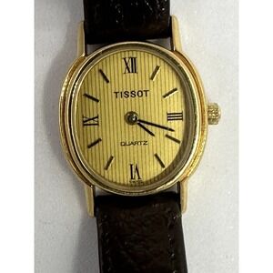 Tissot Womens Watch New Battery Brown Leather Band Swiss Made Gold Plated 20MM